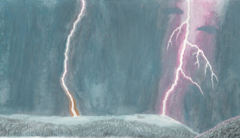 Illustration de coups de foudre au passage d'un orage, le 6 août 1846. Crédit : Frédéric Godefroid