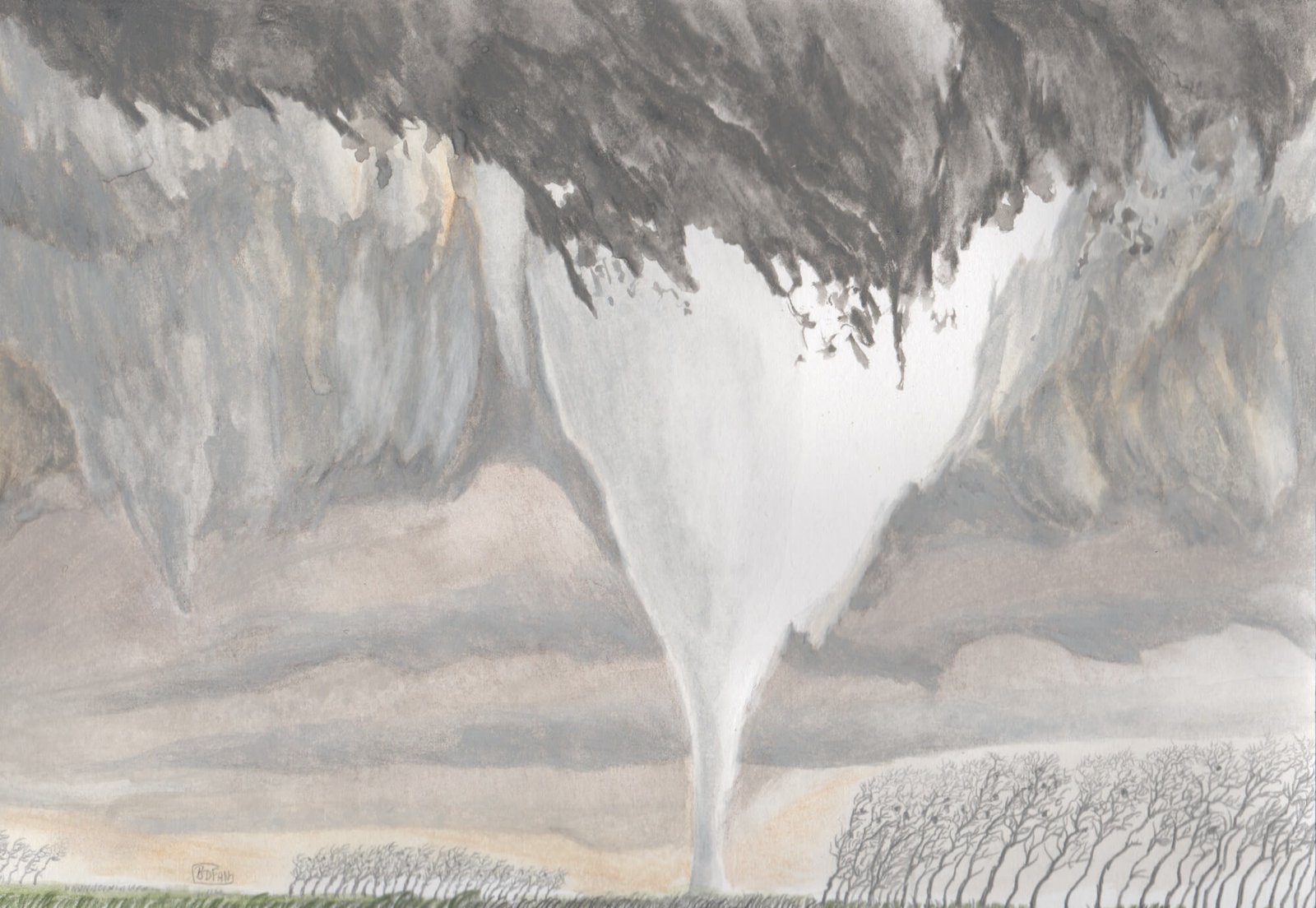 Illustration du passage de la tornade dans la région d'Ingelmunster, le 1er avril 1936. Crédit : Frédéric Godefroid Belgorage.