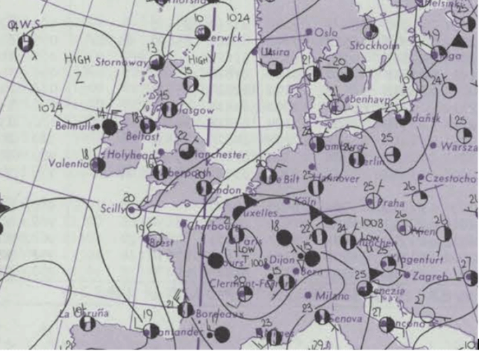 Observations météorologiques du 4 juillet 1975. Source : Metoffice