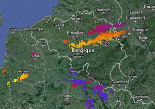 Occurrence de la foudre sur la journée du 12 mai 2016. Source : Lightningmaps