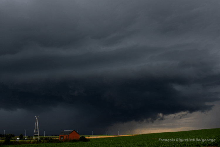 Arcus devançant une cellule orageuse à Gembloux, en province de Namur, le 19 juin 2019 vers 20h45. Crédit photo : François Riguelle
