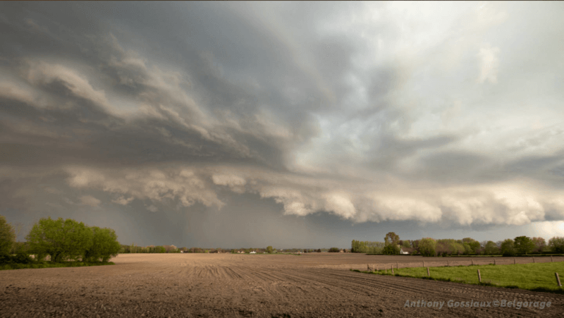 Arcus devançant un orage multicellulaire dans la région de Rozeboom, en province de Flandre Occidentale, le 9 mai 2021 à 19h45. Crédit photo : Anthony Gossiaux