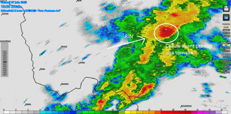 Radar des précipitations à 19h35, le 7 juin 2025. Source : Meteociel